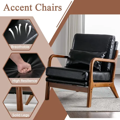 Vista 8 de Deolme Silla de Acento Moderna de Mediados de Siglo para Sala de Estar - Cómoda Silla con Brazo de Madera Maciza con Almohada Lumbar, Silla Lateral