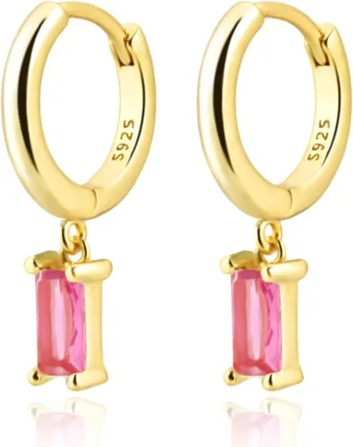 Vista 26 de Gold Huggie Hoop Earrings Crystal Green Drop Earrings