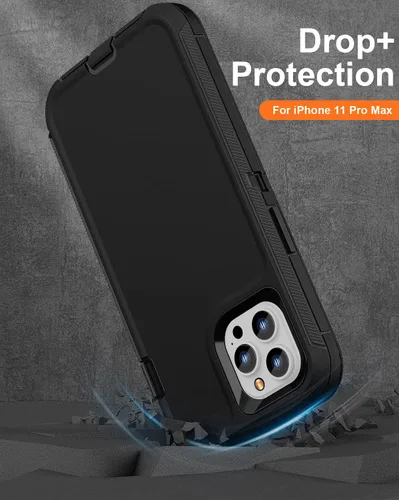 Vista 3 de Funda resistente para iPhone 11 Pro Max con 2 protectores de vidrio templado, grado militar, a prueba de golpes, color negro