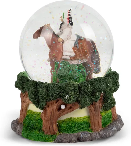 Vista 3 de Elanze Designs Native American Chief 3.937 in resistente viento hasta música purpurina agua nieve globo mesa decoración juega sintonía libre como