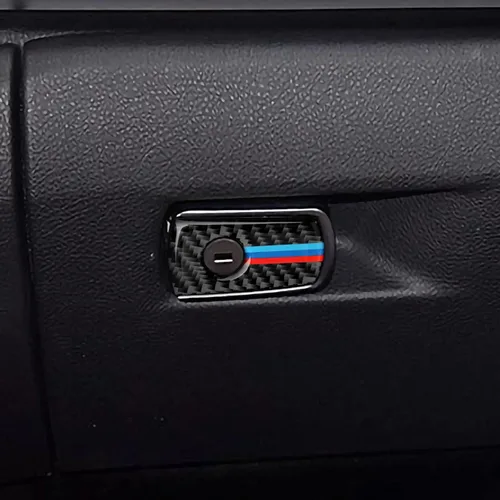 Vista 6 de Adhesivo de caja de guantes de coche, caja de almacenamiento con acabado de fibra de carbono, compatible con accesorios BMW F30 F31 F34 3GT F32 F33