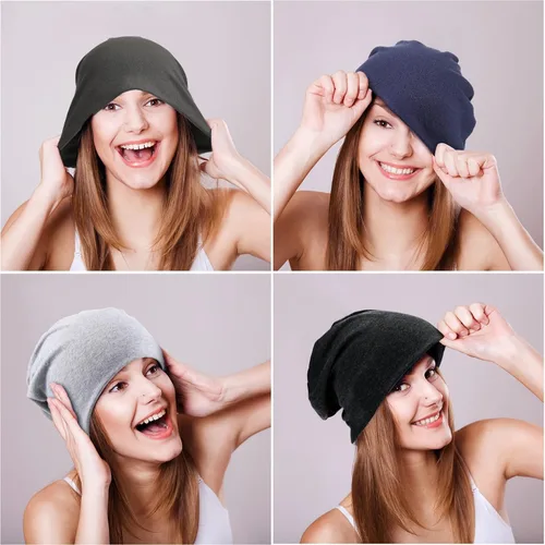 Vista 4 de SATINIOR Gorro holgado de 4 piezas para dormir gorro de dormir de punto de calavera holgada gorro de dormir para hombres y mujeres azul gris