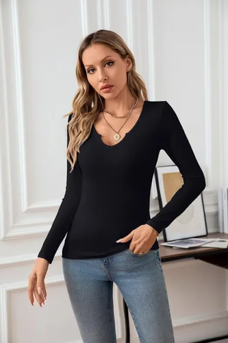 Vista 5 de VICHYIE Camiseta de manga corta con cuello en V para mujer, estilo casual, ajustada