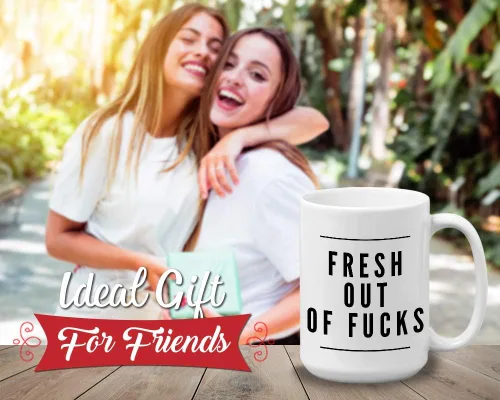 Vista 2 de Taza sarcástica divertida – Fresh Out Of Fucks – sarcasmo ingenioso atrevido confianza chica dama, vida femenina, adolescente, salado mejor amiga