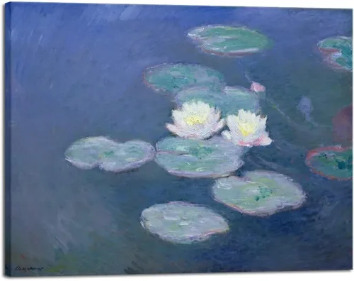 Vista 10 de Wieco Art Lienzos de nenúfares - Arte de pared de Claude Monet famosas pinturas al óleo florales de reproducción estirada y enmarcada con imágenes