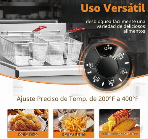 Vista 2 de Freidora de Piso Comercial a Gas con 2 Canastas, Freidora a Propano de Gas de 90000 BTU - Solo para Uso Comercial, Control de Temperatura