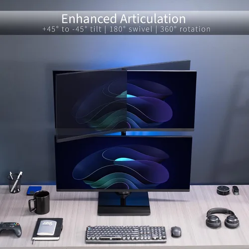 Vista 4 de VIVO Soporte de escritorio para monitor dual con base de vidrio templado, soporte LCD independiente, mantiene dos pantallas ultra amplias de hasta