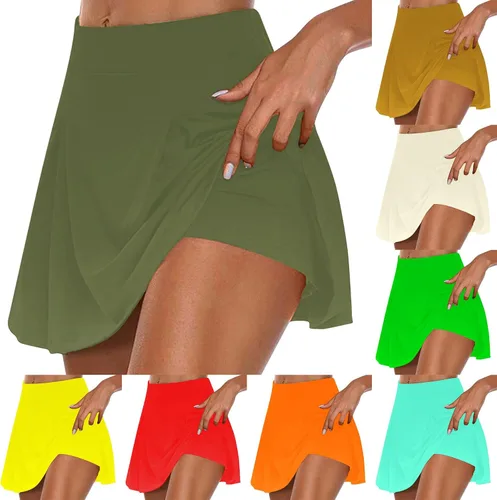 Vista 2 de HGps8w Falda de tenis para mujer con pantalones cortos incorporados, elástica, de cintura alta, con vuelo, atlética, para golf, para correr, casual