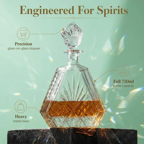 Vista 3 de Decantador de Whisky para Licor Scotch Bourbon o Vino, Corte Irlandés Triangular - 25.4 fl oz