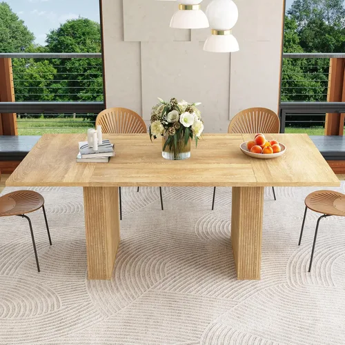 Vista 25 de weselon Mesa de comedor extensible de 42 a 105 pulgadas para 4 a 12, mesa de comedor ovalada expandible con base de pedestal estriada y pata
