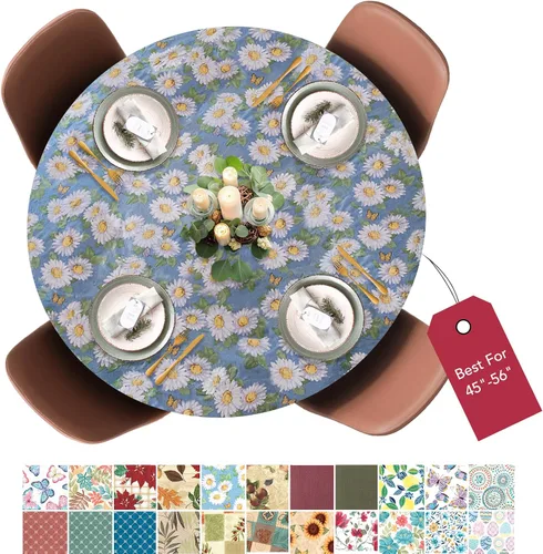 Vista 57 de LAMINET Mantel elástico ajustable para mesa, medallón grande, redondo, se adapta a mesas de hasta 45 a 56 pulgadas de diámetro Medallion