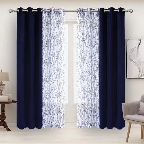 Vista 26 de BONZER Cortinas para Mezclar y Combinar - 2 Piezas de Cortinas Transparentes con Estampado de Ramas y 2 Piezas de Cortinas Opacas para Dormitorio