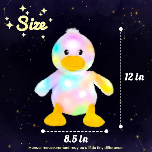 Vista 3 de Hopearl Pato de peluche LED que se ilumina, patito relleno de animal de granja flexible, luces nocturnas que brillan en la oscuridad, regalos
