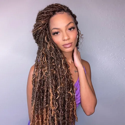Vista 7 de Bobbi Boss Trenzas de ganchillo de mezcla de cabello humano HBF001 HF rizado profundo Boho Locs 26" (4)