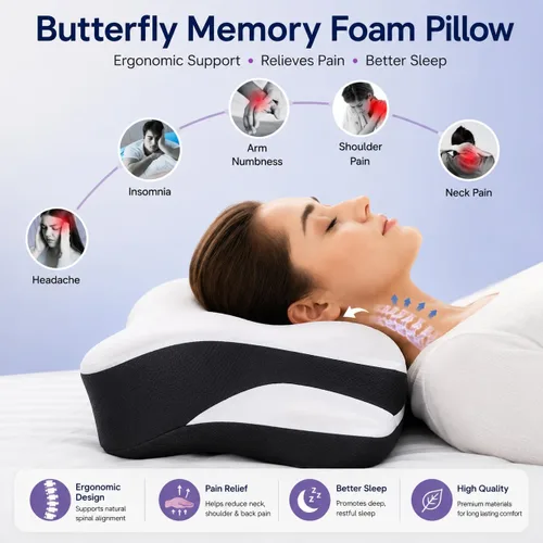 Vista 3 de Almohada cervical para dormir de lado, almohada ergonómica de espuma viscoelástica para aliviar el dolor de cuello y hombros, almohada ortopédica