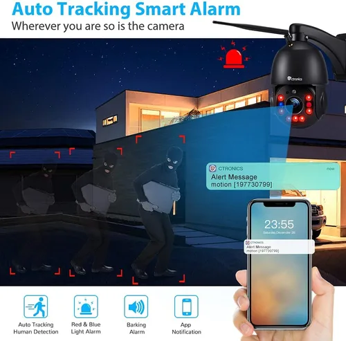 Vista 7 de Ctronics Cámara de seguridad con zoom óptico de 5MP 30X WiFi para exteriores, cámaras de vigilancia WiFi de 2.4/5Ghz con crucero y zoom automático