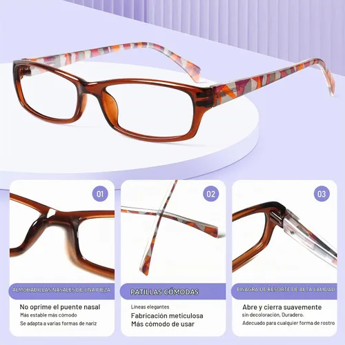 Vista 4 de Kerecsen Gafas de lectura, 5 pares de lentes de lectura de moda para mujer, bisagra de resorte con patrón impreso para mujer (5 marrones, 0.5, x)