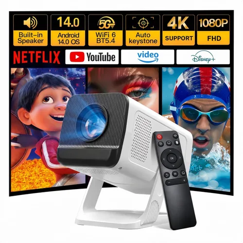 Vista 16 de Mini proyector incorporado de la ayuda de las aplicaciones 1080P 4K con Android 14, teledirigido del teléfono Portable Smart Projector with WiFi 6