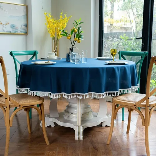 Vista 9 de Mantel de fiesta, redondo de 47 pulgadas, color beige, poliéster, decoración de mesa de color sólido