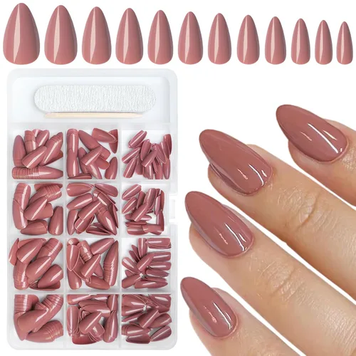 Vista 12 de AddFavor 360 uñas postizas cortas a presión de almendra, uñas postizas cortas negras de almendra, uñas postizas acrílicas a presión con pestañas