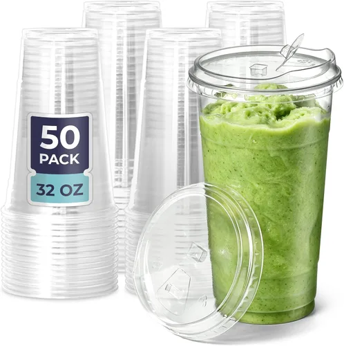 Vista 12 de Fit Meal Prep Paquete de 50 vasos de plástico transparente de 12 onzas con tapas sin pajilla, tazas de café de plástico desechables con tapas, tazas