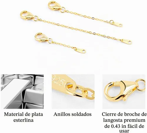 Vista 2 de Extensores de collar de oro de 14 quilates, cadena de plata de ley 925, extensión de collar, pulsera, extensor de tobillera para fabricación