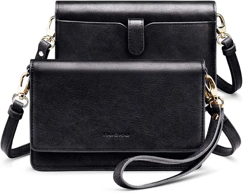 Vista 4 de nuoku - Bolso bandolera pequeño para mujer con ranuras para tarjetas RFID, 2 correas