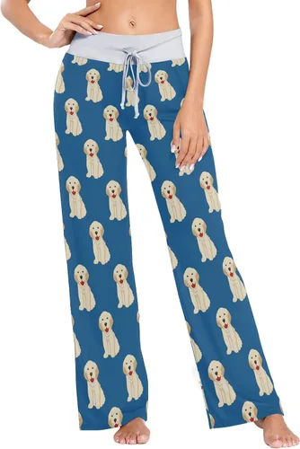 Vista 11 de Pantalones de pijama para mujer, cómodos, casuales, estilo palazzo, con cordón, de pierna ancha Color 1