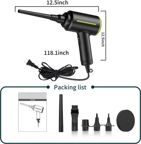 Vista 7 de DOROBEEN Soplador de aire eléctrico comprimido, portátil de 500 W 40000 rpm, potente plumero de aire con núcleo para limpieza electrónica de teclado