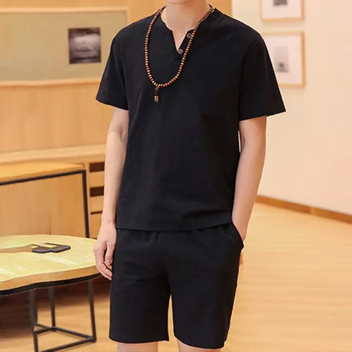 Vista 2 de MANTORS Chándal de verano para hombre, 2 piezas, ropa deportiva casual, camisa y pantalones cortos de manga corta