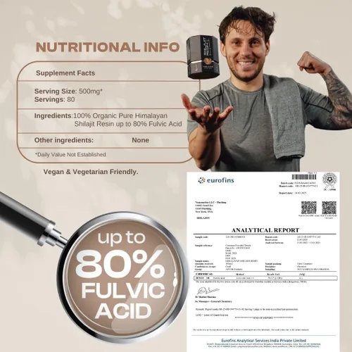 Vista 2 de Resina Shilajit orgánica para hombres y mujeres, grado oro puro del Himalaya con más de 75% de ácido fúlvico y más de 85 oligominerales, probada