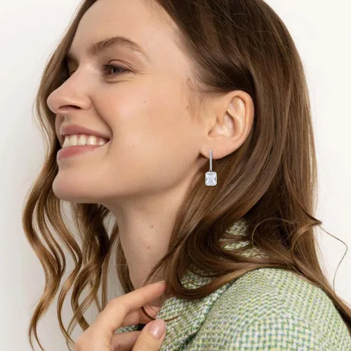 Vista 4 de Aretes colgantes de plata de ley 925 con forma de baguette, con piedra natal rectangular, aretes de gancho para mujer, regalos de joyería