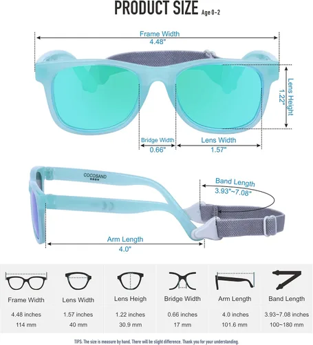 Vista 6 de COCOSAND Gafas de sol para bebé con correa, protección UV400, marco flexible para niñas y niños de 0 a 24 meses