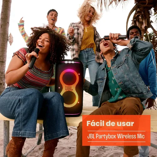 Vista 7 de JBL PartyBox Micrófono Inalámbrico - 2X Micrófonos Inalámbricos Digitales, Batería Recargable (20hrs - 700mAh), Voz Clara, Sonido Nítido, Conexión