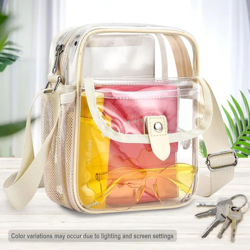 Vista 3 de Bolso bandolera transparente SPODEARS para eventos en estadios y conciertos - Cartera con correa de hombro ajustable con 1 soporte para botella