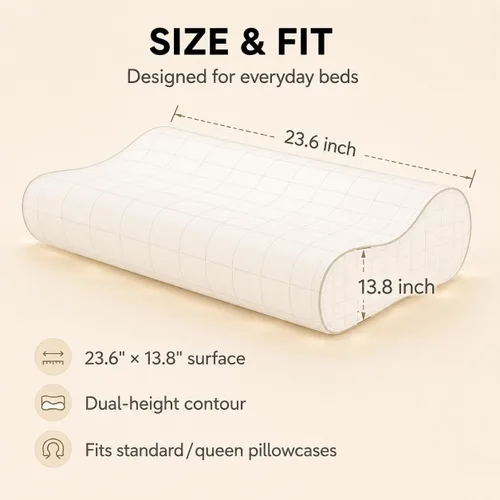 Vista 11 de Almohada de espuma viscoelástica para dolor de cuello, almohada cervical CertiPUR-US® con diseño de doble altura, funda de enfriamiento, soporte