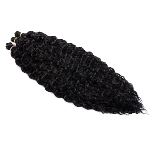 Vista 8 de Extensiones de cabello ondulado con ganchillo Ocean Wave de 18 pulgadas, 6 paquetes, extensiones de cabello de ganchillo sueltas de onda profunda #1B