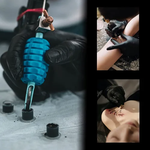 Vista 4 de Yuelong - 1000 tapas de tinta para tatuajes pequeñas, tapas de pigmento de plástico, vasos desechables para tatuajes con tamaños de base de 0.433 in