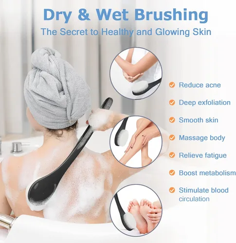 Vista 5 de Cepillo de ducha exfoliante para el cuerpo, nunca se moldea de 15 pulgadas, cepillo de espalda de mango largo para ducha, cepillo corporal