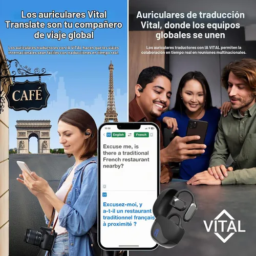 Vista 5 de Vital Traducción Auriculares Traductor de Lenguaje en Tiempo Real Auriculares Bluetooth