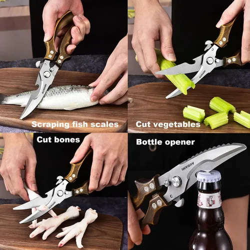 Vista 5 de Tijeras de cocina premium, paquete de 2 tijeras resistentes para aves de corral y carne, tijeras de hueso para cocinar