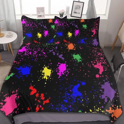Vista 6 de Juego de 3 piezas de edredón neón que brilla en la oscuridad, funda de almohada de microfibra con cremallera para cama matrimonial, Queen
