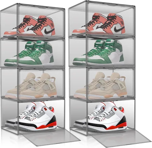 Vista 19 de Paquete de 2 cajas de zapatos de acrílico para armario, transparentes, apilables, tamaño 12 contenedores de almacenamiento de zapatos con tapas