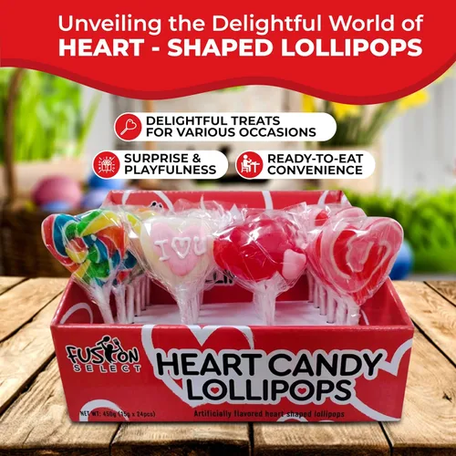 Vista 4 de Fusion Select 24 paletas en forma de corazón – Lollipop dulce corazón para rellenos de bolsas de fiesta, rellenos de piñata – Ideal para el día