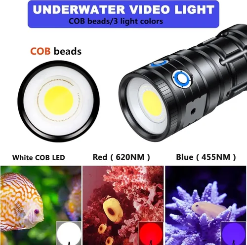 Vista 2 de Luz de buceo para fotografía subacuática, linterna de buceo súper brillante de 4500 lúmenes, luz de video subacuática impermeable de 328.1 ft