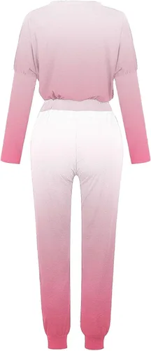 Vista 5 de Jogger Sets for Women 2 Piece Long Pants Crew Neck Long Sleeve Shirts Drawstring Sweatpants Pocket Soft Lounge Sets