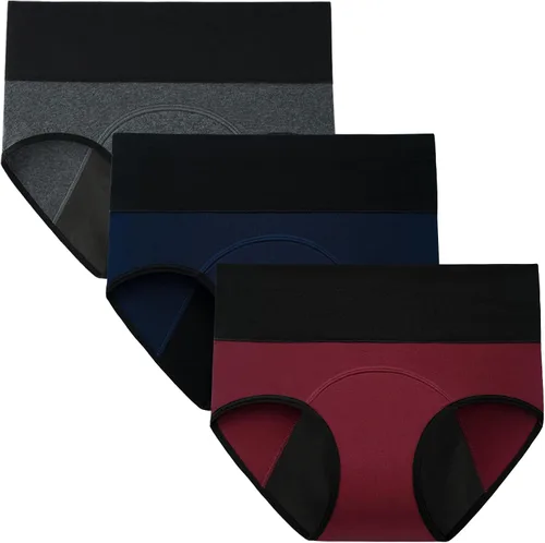 Vista 9 de INNERSY Ropa Interior para Período Menstrual para Mujeres, Antiderrames, de Cintura Alta, de Algodón, Pack de 3