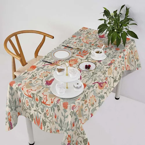 Vista 34 de Mantel Floral Retro de Pájaros, Diseño Original Bohemio William Morris Estampado Cubierta de Mesa para Hogar Picnic Fiesta Comedor Cocina William