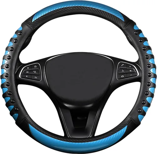 Vista 8 de Funda de cuero para volante de automóvil, material Panapi, universal de 14.5-15 pulgadas, antideslizante, transpirable, fundas para volante