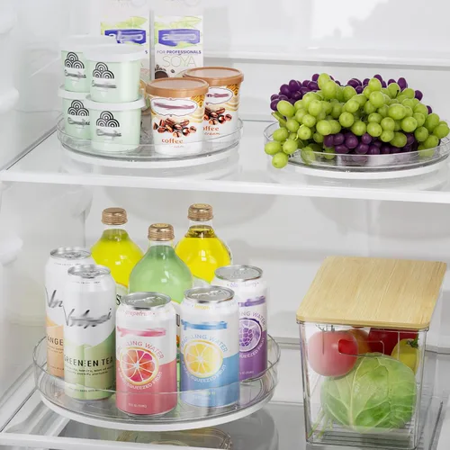 Vista 3 de LAMU Paquete de 3 organizadores Lazy Susan, tocadiscos transparentes Lazy Susan para gabinete, organizador de especias para despensa, refrigerador